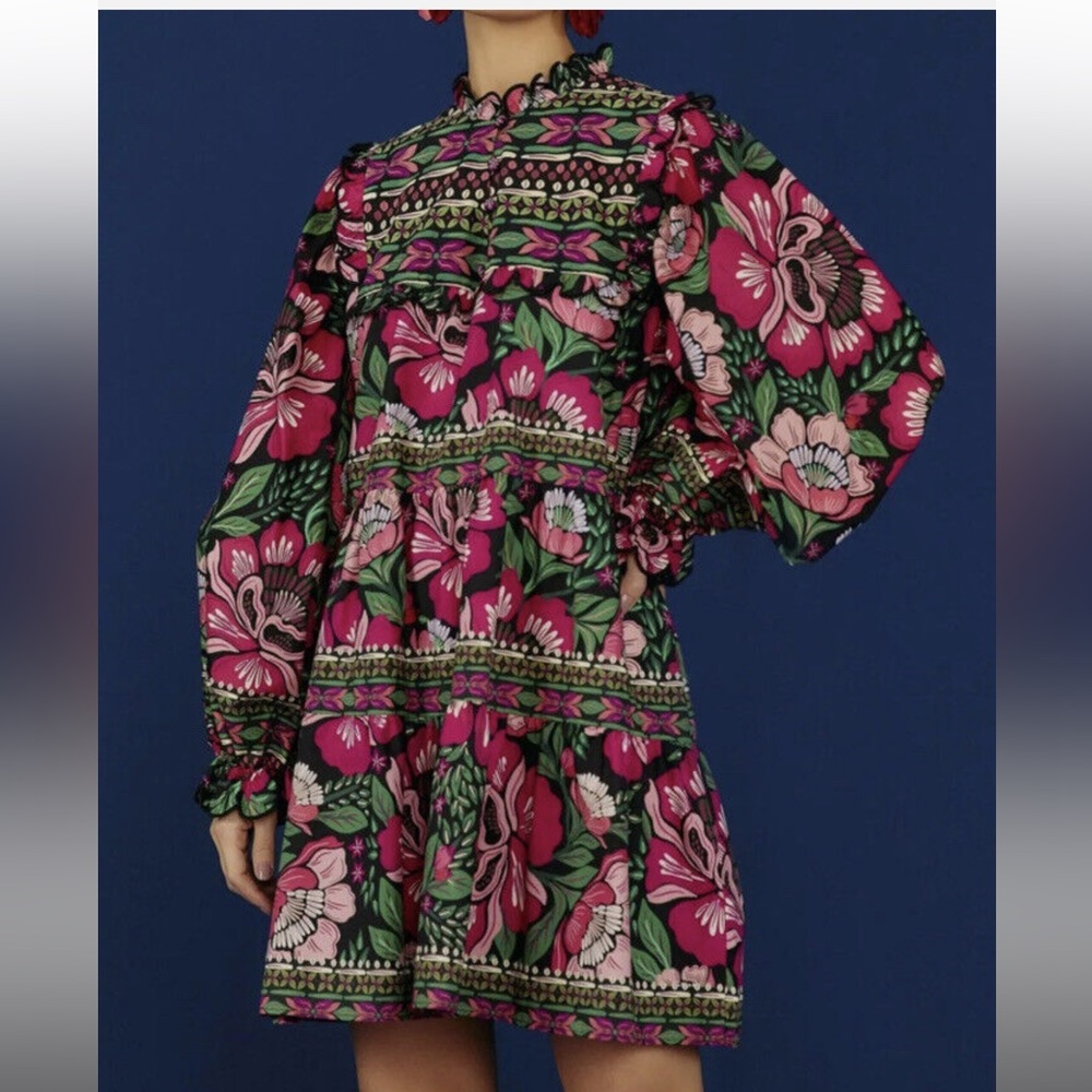 Farm Rio Black Flowers Garden Mini Dress
